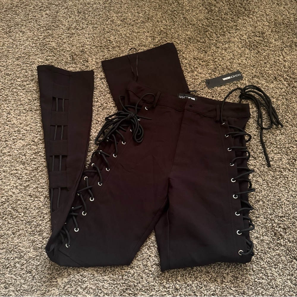 Wide Leg Black Lace-Up Pants size M - Picture 4 of 9